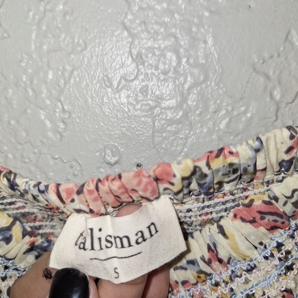 Talisman Square Neck Lotus Floral Print Smocked Firelight Cropped Top S - Picture 7 of 8